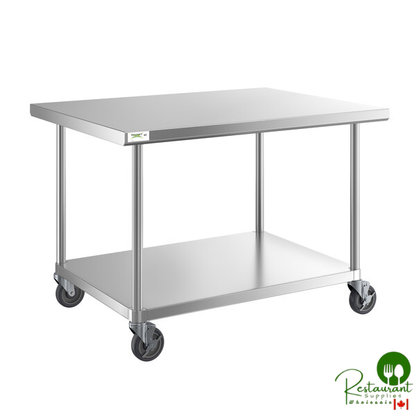 36" x 48" 16-Gauge 304 Stainless Steel Commercial Work Table with Undershelf and Casters By Prime