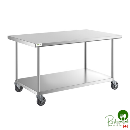 36" x 60" 16-Gauge 304 Stainless Steel Commercial Work Table with Undershelf and Casters By Prime