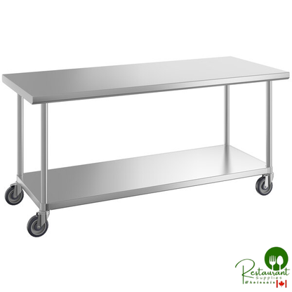 30" x 72" 16-Gauge 304 Stainless Steel Commercial Work Table with Undershelf and Casters By Prime