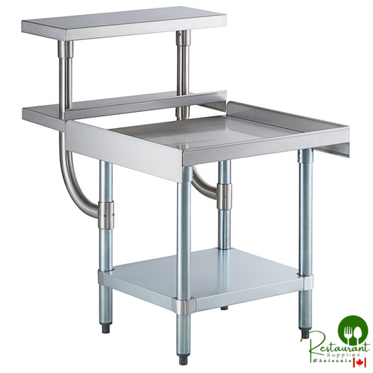 24" x 24" 16-Gauge Stainless Steel Equipment Stand with Galvanized Undershelf, 10" Plate Shelf, and 10" Stainless Steel Adjustable Work Surface By Prime