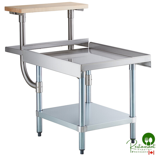 30" x 24" 16-Gauge Stainless Steel Equipment Stand with Galvanized Undershelf, 10" Plate Shelf, and 10" Wooden Adjustable Cutting Board By Prime