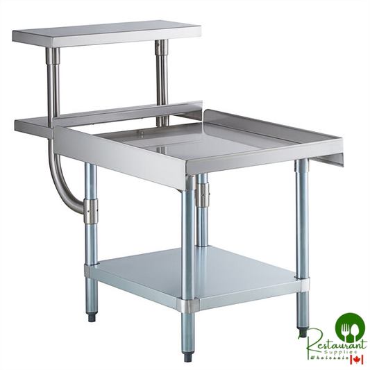 30" x 24" 16-Gauge Stainless Steel Equipment Stand with Galvanized Undershelf, 10" Plate Shelf, and 10" Stainless Steel Adjustable Work Surface By Prime