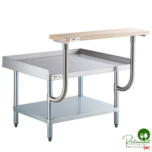 30" x 36" 16-Gauge Stainless Steel Equipment Stand with Galvanized Undershelf and 10" Wooden Adjustable Cutting Board By Prime