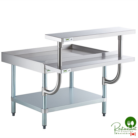 30" x 36" 16-Gauge Stainless Steel Equipment Stand with Galvanized Undershelf, 10" Plate Shelf, and 10" Stainless Steel Adjustable Work Surface By Prime