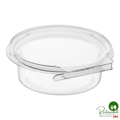 Inline Plastics Safe-T-Fresh 8 oz. Tamper-Resistant, Tamper-Evident Round Hinged Container with Flat Lid - 340/Case