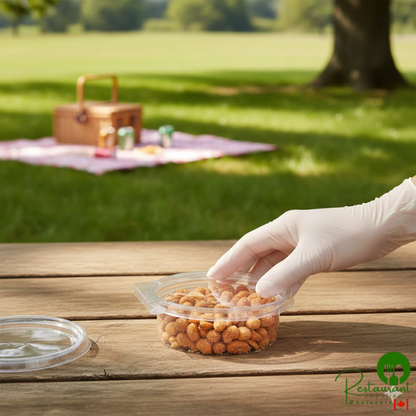 Inline Plastics Safe-T-Fresh 8 oz. Tamper-Resistant, Tamper-Evident Round Hinged Container with Flat Lid - 340/Case