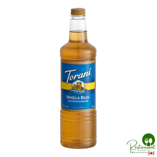 Torani Sugar-Free Vanilla Bean Flavoring Syrup Plastic Bottle 1 Liter - 6/Case