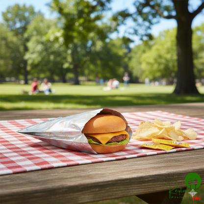 Bagcraft 6" x 3/4" x 6 1/2" Printed Foil Cheeseburger Bag - 1,000/Case