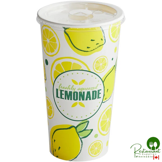 32 oz. Poly Paper Lemonade Cup and Flat Straw Slot Lid By Prime - 100/Pack