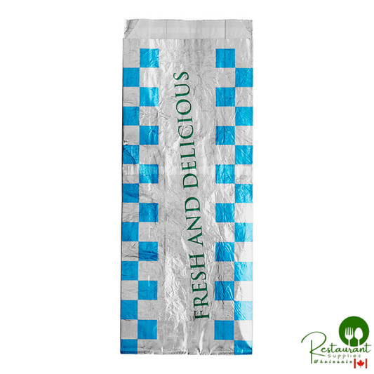 Bagcraft 3 1/2" x 1 1/2" x 8 1/2" Printed "Fresh and Delicious" Foil Honeycomb Hot Dog Bag - 1,000/Case