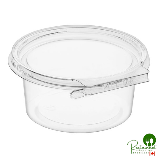 Inline Plastics Safe-T-Fresh 12 oz. Tamper-Resistant, Tamper-Evident Round Hinged Container with Flat Lid - 320/Case