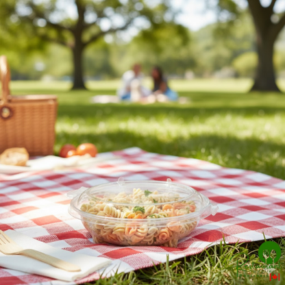 Inline Plastics Safe-T-Chef 20 oz. Tamper-Resistant, Tamper-Evident Vented Round Hinged Container with Dome Lid - 240/Case