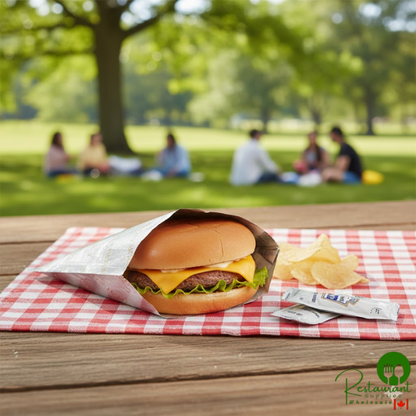 Bagcraft 6" x 3/4" x 6 1/2" Printed Foil Honeycomb Insulated Cheeseburger Bag - 1,000/Case