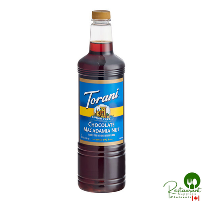 Torani Sugar-Free Chocolate Macadamia Nut Flavoring Syrup Plastic Bottle 1 Liter - 6/Case