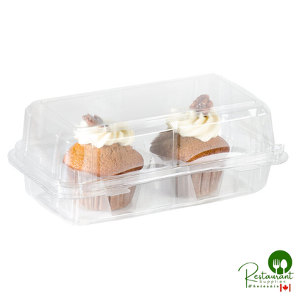 Inno-Pak 2 Compartment Clear Hinged Cupcake / Muffin Container - 240/Case
