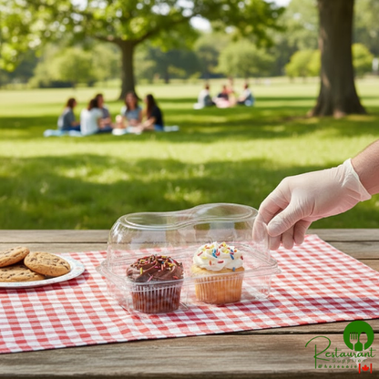 Inno-Pak 8" x 5 1/4" x 3 13/16" Dome 2-Compartment Hinged Clear Cupcake Container - 220/Case