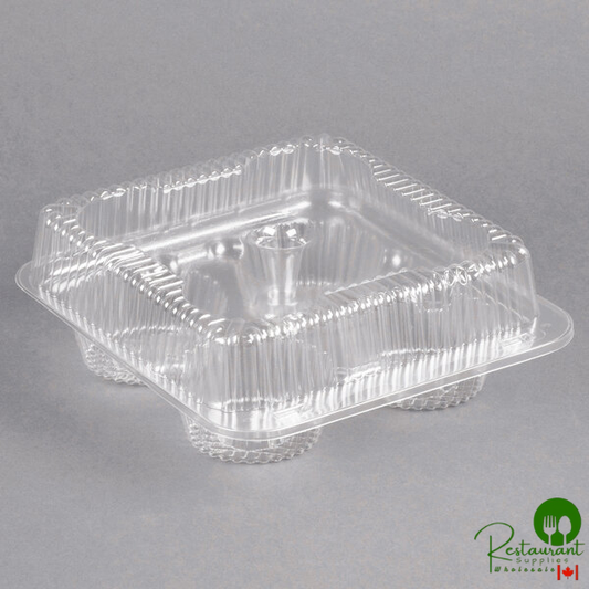 Polar Pak 02086 4 Compartment Clear OPS Hinged Cupcake / Muffin Container - 300/Case
