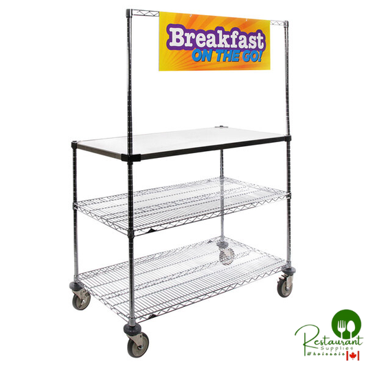 Metro GG2436 24" x 36" Stainless Steel Workstation and Serving Cart with "Breakfast On the Go" Sign