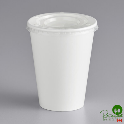 12 oz. White Poly Paper Cold Cup and Flat Straw Slot Lid By Prime - 100/Pack