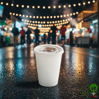 32 oz. White Poly Paper Cold Cup and Translucent Flat Lid with Straw Slot By Prime - 100/Pack