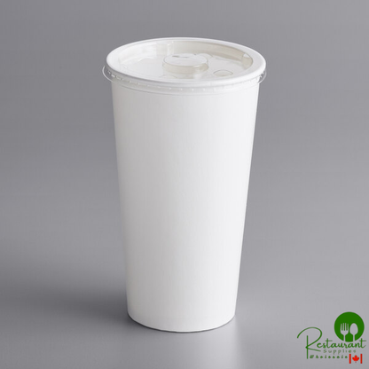 32 oz. White Poly Paper Cold Cup and Translucent Flat Lid with Straw Slot By Prime - 100/Pack