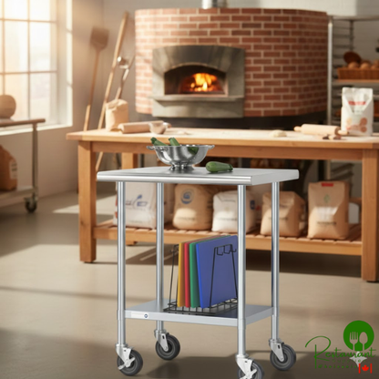 Steelton 24" x 30" 18 Gauge 430 Stainless Steel Work Table with Undershelf and Casters