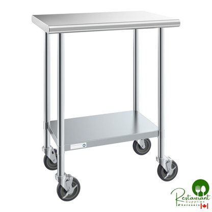 Steelton 24" x 30" 18 Gauge 430 Stainless Steel Work Table with Undershelf and Casters