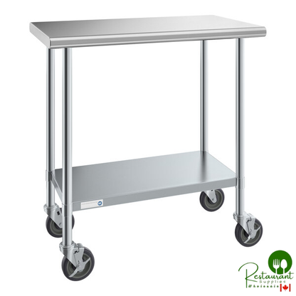 Steelton 24" x 36" 18 Gauge 430 Stainless Steel Work Table with Undershelf and Casters