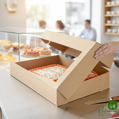 19" x 14" x 4" Kraft Customizable Half Sheet Cake / Bakery Box By Prime - 50/Bundle