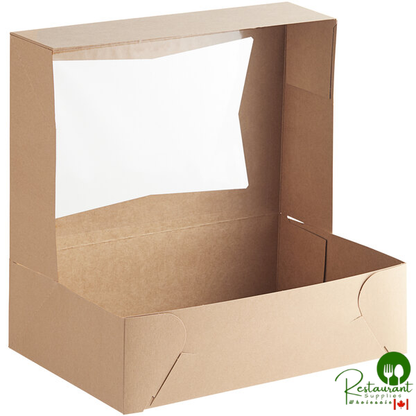 14" x 10" x 4" Kraft Customizable Quarter Sheet Auto-Popup Window Cake / Bakery Box By Prime - 100/Case