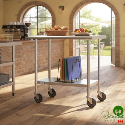 Steelton 24" x 36" 18 Gauge 430 Stainless Steel Work Table with Undershelf and Casters