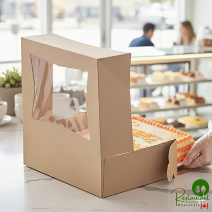 14" x 10" x 4" Kraft Customizable Quarter Sheet Auto-Popup Window Cake / Bakery Box By Prime - 100/Case
