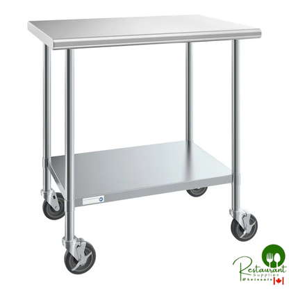 Steelton 30" x 36" 18 Gauge 430 Stainless Steel Work Table with Undershelf and Casters
