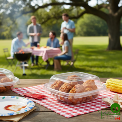 Inline Plastics Safe-T-Chef 12 oz. Tamper-Resistant, Tamper-Evident Vented Square Hinged Container with Dome Lid - 264/Case