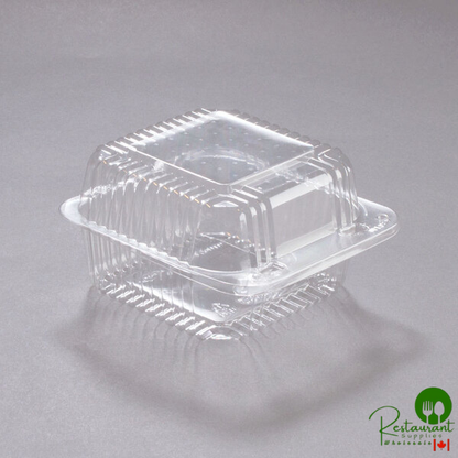 Dart PET20UTD StayLock® 5 1/4" x 5 5/8" x 3 1/4" Clear Hinged PET Plastic 5" Square Deep Base Container - 500/Case