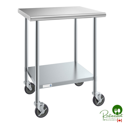 Steelton 30" x 30" 18 Gauge 430 Stainless Steel Work Table with Undershelf and Casters