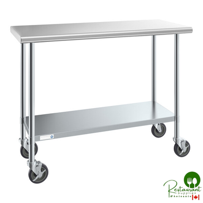 Steelton 24" x 48" 18 Gauge 430 Stainless Steel Work Table with Undershelf and Casters