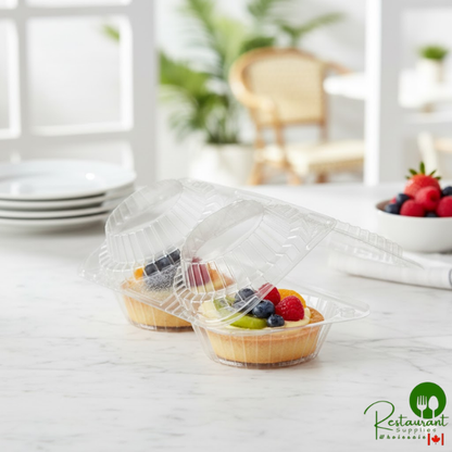Polar Pak Clear Plastic 2-Compartment 4" Tart Hinged Container - 250/Case