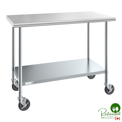Steelton 30" x 48" 18 Gauge 430 Stainless Steel Work Table with Undershelf and Casters
