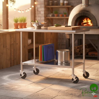 Steelton 30" x 48" 18 Gauge 430 Stainless Steel Work Table with Undershelf and Casters