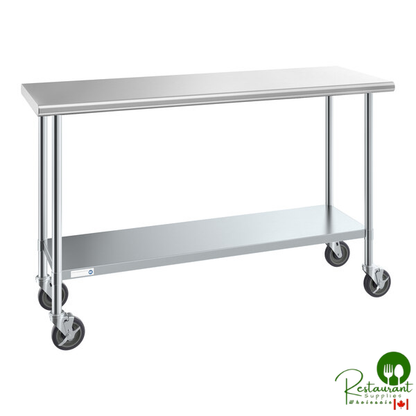 Steelton 24" x 60" 18 Gauge 430 Stainless Steel Work Table with Undershelf and Casters