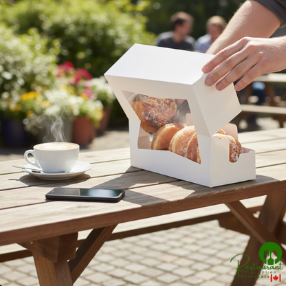 9" x 4" x 3 1/2" White Customizable Auto-Popup Window Donut / Bakery Box  By Prime- 200/Case