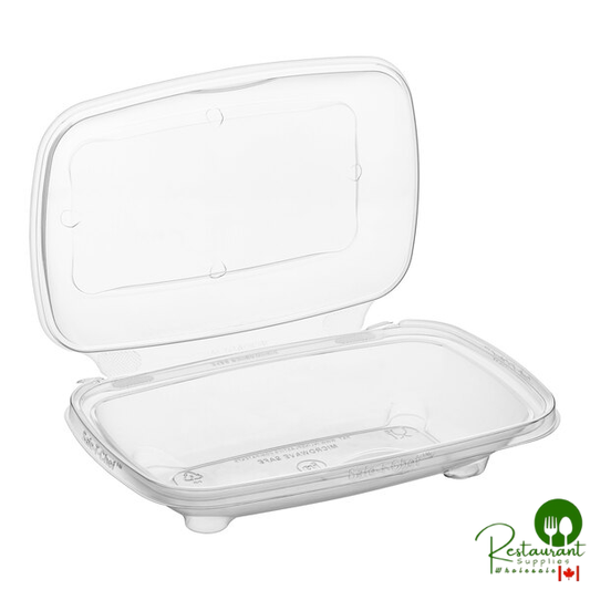 Inline Plastics Safe-T-Chef 24 oz. Tamper-Resistant, Tamper-Evident Vented Rectangular Hinged Container with Dome Lid - 136/Case