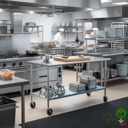 Steelton 30" x 72" 18 Gauge 430 Stainless Steel Work Table with Undershelf and Casters