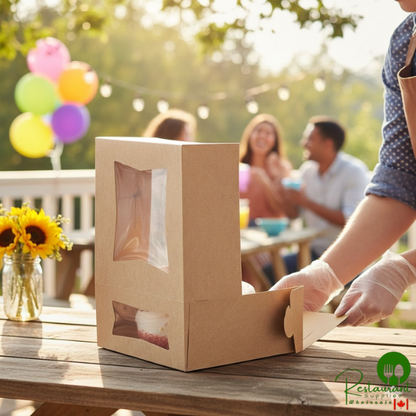 9" x 9" x 4" Kraft Auto-Popup Window Bakery Box By Prime- 150/Case