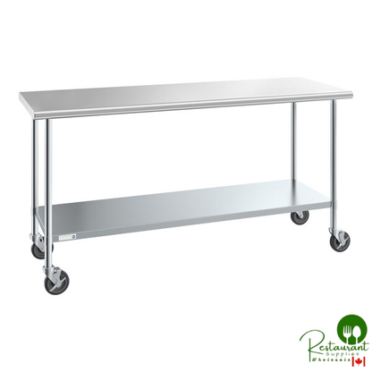 Steelton 30" x 72" 18 Gauge 430 Stainless Steel Work Table with Undershelf and Casters