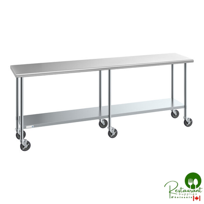 Steelton 24" x 96" 18 Gauge 430 Stainless Steel Work Table with Undershelf and Casters