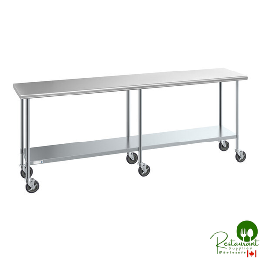 Steelton 24" x 96" 18 Gauge 430 Stainless Steel Work Table with Undershelf and Casters