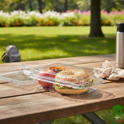 Placon 10" x 7" x 2" Tamper Evident Tamper Resistant Recycled PET Angled Clear Take Out Container - 110/Case