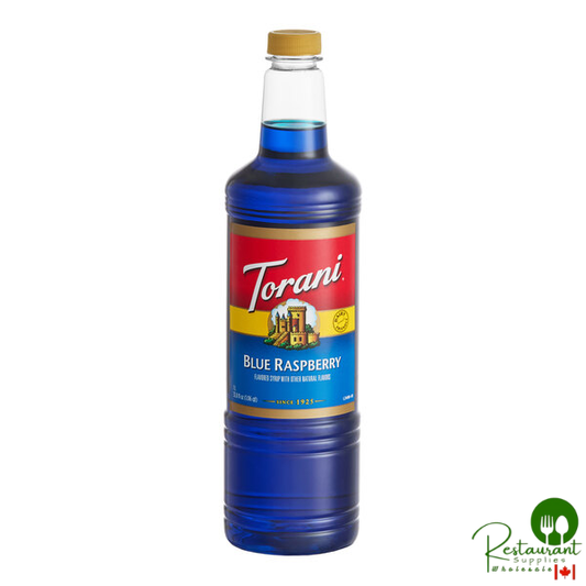 Torani Blue Raspberry Flavoring / Fruit Syrup Plastic Bottle 1 Liter - 6/Case